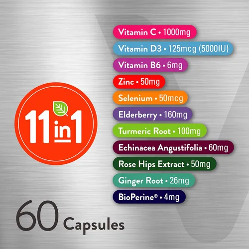 Miniatura 5 de Suplemento multivitamínico de defensa inmunológica 11 en 1 – Cápsulas de refuerzo inmunológico con vitamina D3, vitamina B6, equinácea, cúrcuma