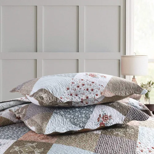 Miniatura 6 de Homcosan - Juego de colchas para cama tamaño King (98x106 pulgadas), diseño reversible de retazos florales en moka, colcha ligera para todas