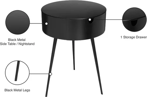 Miniatura 6 de Meridian Furniture Bali Collection Modern Mesita de noche contemporánea de metal duradero, 16 pulgadas de ancho x 16 pulgadas de profundidad x 23