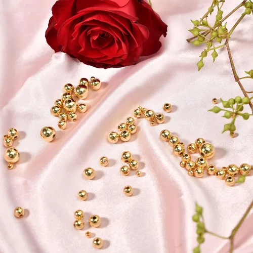 Miniatura 7 de 650 cuentas espaciadoras redondas pequeñas rellenas de oro de 18 quilates, cuentas espaciadoras de bolas para manualidades, pulseras, joyas