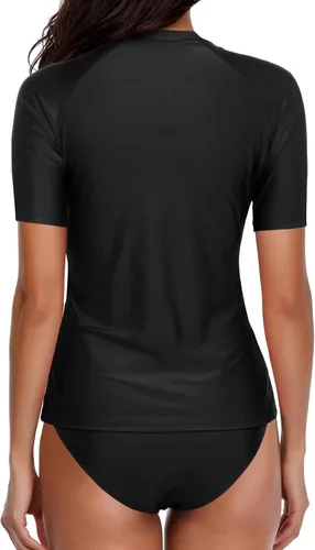 Miniatura 3 de Holipick Traje de baño de dos piezas para mujer, conjunto de camiseta de manga corta UPF 50+ SPF con parte inferior de bikini