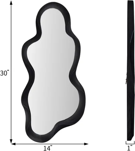 Miniatura 3 de Espejo de pared irregular de 30 x 14 pulgadas, espejo de pared con marco negro de madera asimétrico ondulado para sala de estar, dormitorio