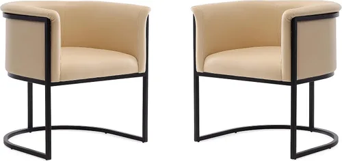 Miniatura 12 de Manhattan Comfort Bali - Silla de comedor de piel sintética, diseño Art Deco moderno con silueta escultórica, marco de metal, cojines acolchados