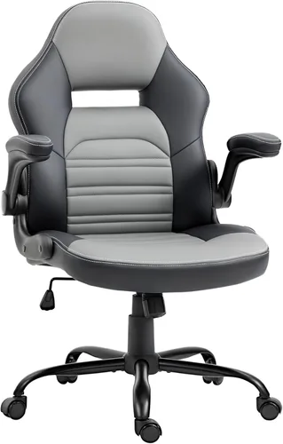 Vinsetto Silla de juegos de piel sintética con reposabrazos abatibles, silla de computadora estilo carreras, silla de oficina en casa ajustable en