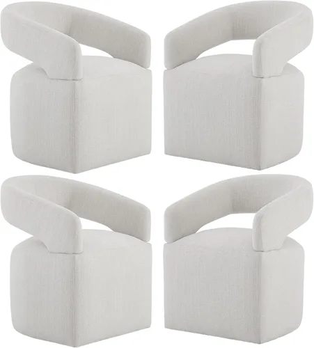 Miniatura 31 de KISLOT Juego de 1 sillas de comedor tapizadas, modernas sillas de comedor con ruedas ocultas, sillas de cocina con brazo con tela de aspecto