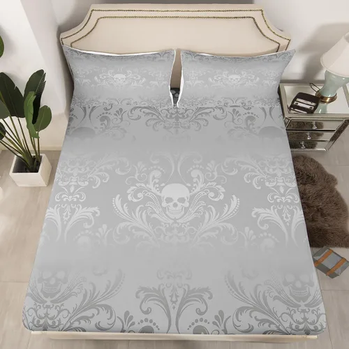 Miniatura 27 de Sábanas de cama góticas de damasco para adultos, sábana bajera ajustable victoriana antigua, sábanas góticas florales vintage, juego de ropa de cama