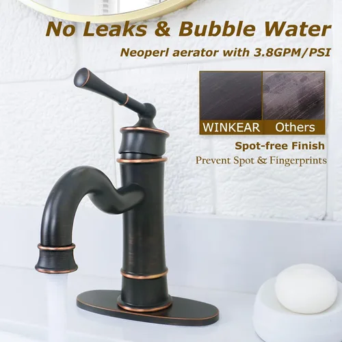 Miniatura 3 de Grifo para lavabo de baño romano ORB de un solo orificio para montaje en cubierta, conjunto de drenaje emergente con placa de cubierta
