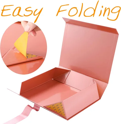 Miniatura 5 de GREEN BEAN 6 cajas de regalo grandes con tapas para regalos de 13 x 9.7 x 3.4 pulgadas, cajas de regalo magnéticas color oro rosa con cinta, cajas