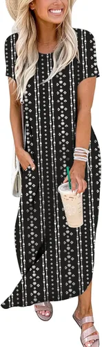 Miniatura 2 de ANRABESS - Vestido largo de playa de verano con bolsillos, suelto, informal, de manga corta, para mujer