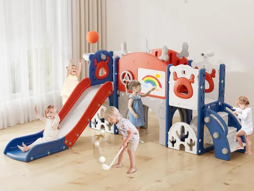 Miniatura 8 de XJD Tobogán para Niños Pequeños, Tobogán 13 en 1 para Niños Pequeños, Nueva Actualización con Set de Golf, Aro de Baloncesto, Pizarra de Dibujo