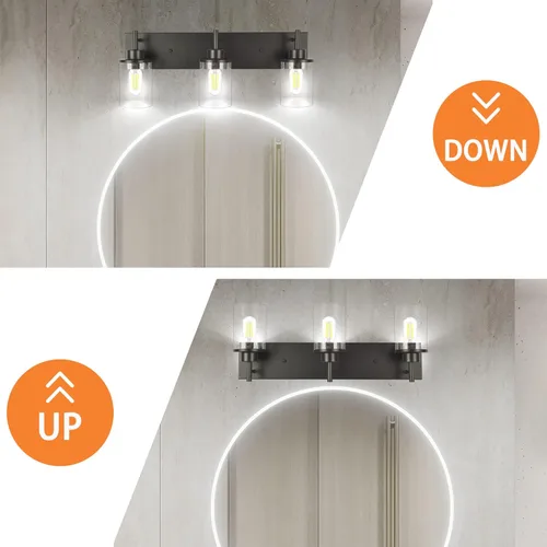 Miniatura 4 de Lámparas de tocador, lámparas de baño negro mate sobre el espejo, lámpara moderna de apliques de pared con pantalla de vidrio transparente (3 luces)