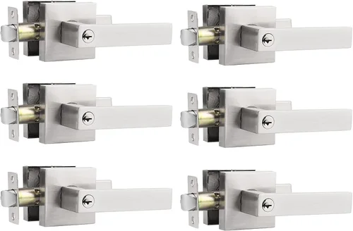 Miniatura 14 de Probrico - Paquete de 4 perillas/manijas para puerta de entrada negras con la misma llave, resistente, estilo contemporáneo, cerradura exterior