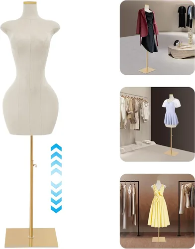 Miniatura 7 de Torso de maniquí femenino de talla grande con soporte, ajustable de 59 a 83 pulgadas, maniquí de cuerpo completo para tienda de ropa, tienda