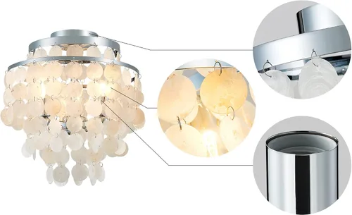 Miniatura 4 de AGV LIGHTING CL008S Capiz Seashell Lámpara de Techo, Montaje al Ras, D13 x H15, 3 Luces, Marco con Acabado Cromado; Perfecto para Sala de Estar