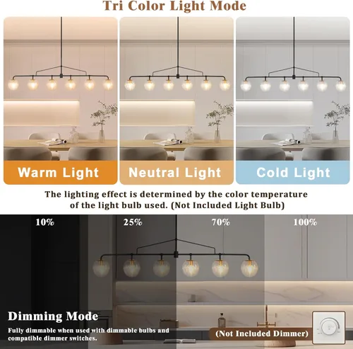 Miniatura 4 de Candelabro Lineal Moderno Negro y Dorado Lámpara de Comedor Accesorio de Iluminación Globo de Cristal Sembrado Candelabro Lineal 6 Luces para Granja
