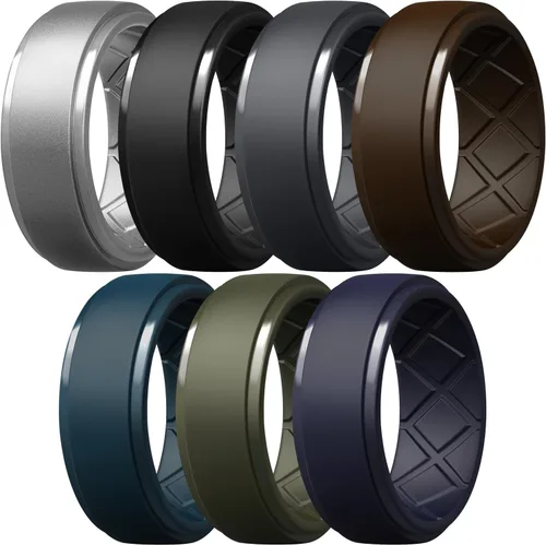 Miniatura 11 de Egnaro - Anillos de silicona para hombre, 25/64 pulgadas (10 mm) de ancho y 3/32 pulgadas (2.5 mm) de grosor, alianzas de boda de goma, paquete