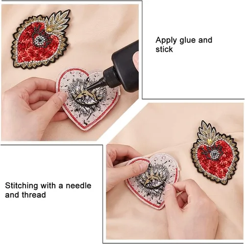 Miniatura 3 de INFUNLY Parches de ojos malvados con cuentas en forma de corazón, parches bordados con strass, 3 estilos de lentejuelas, parches de aplique