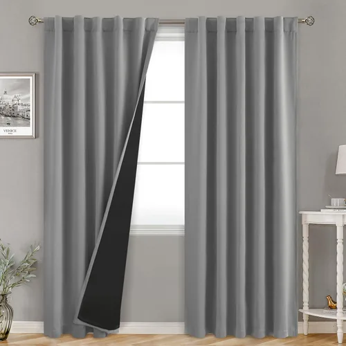 Miniatura 115 de BGment Cortinas 100% opacas beige de 63 pulgadas de largo con forro aislante térmico, bolsillo para varilla y lengüeta trasera de doble capa