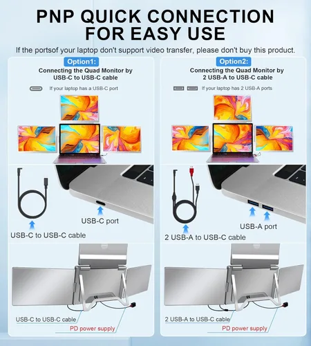 Miniatura 4 de Extensor de pantalla para laptop de 16 pulgadas, monitor cuádruple, solo 1 cable para 3 pantallas, extensor de laptop FHD 1200P IPS compatible