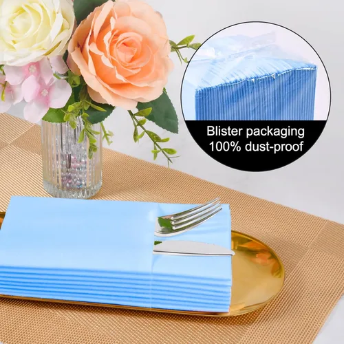 Miniatura 6 de Servilletas desechables de color azul menta, paquete de 50 servilletas de papel de tacto de lino con bolsillo integrado para cubiertos, tela