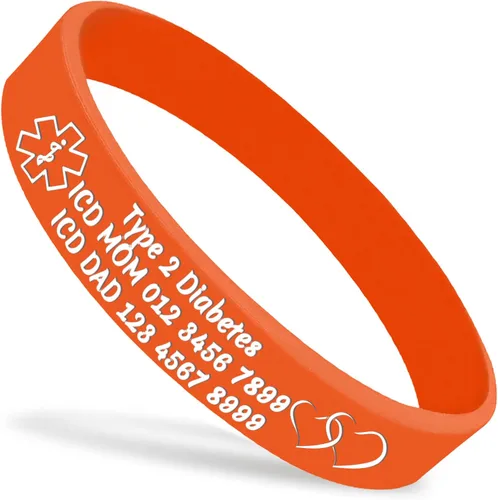 Miniatura 21 de Pulseras de silicona de alerta médica personalizadas, pulseras de identificación médica, pulseras de emergencia deportivas personalizadas para Blanco