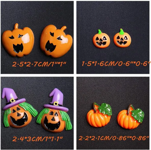 Miniatura 3 de 32 dijes de resina para Halloween, calabaza, brujas, manzana, cuentas de espalda plana, cabujones, adornos de plástico para hacer joyas, disfraces