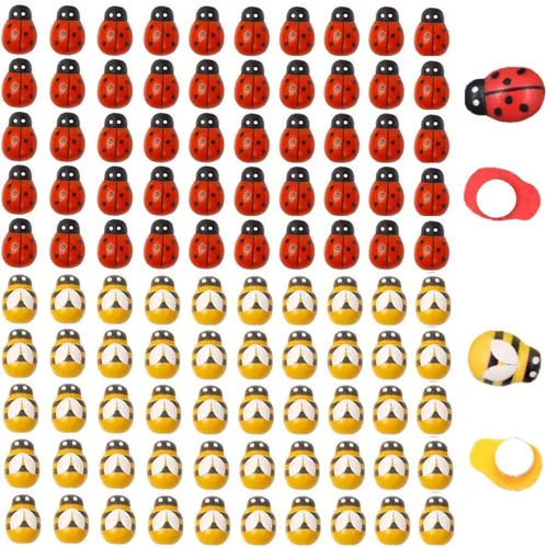 120 piezas de abejas de madera y mariquitas de madera, mariquitas de madera, adornos autoadhesivos para manualidades, álbumes de recortes, baby