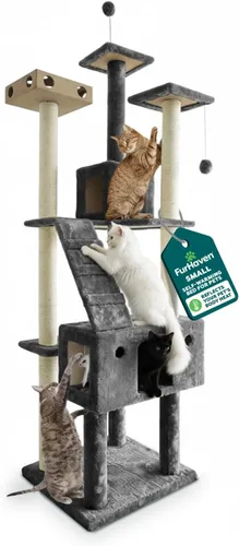 Miniatura 10 de Ascentials - Grand Suite Cat Scratcher Playground - Estructura de juego de torre alta para gatos, áreas de rascado de sisal, fieltro gris, chapa