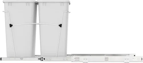 Miniatura 8 de Rev-A-Shelf Bote de basura doble extraíble de 35 cuartos de galón para gabinetes de cocina base, sistema de cubo de basura con toboganes de Blanco