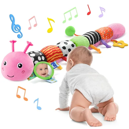 Miniatura 10 de AWOTOY Juguetes para Bebés de 6-12 Meses Oruga Musical Juguetes para Bebés Animales de Peluche 0-3-6 Meses Tiempo Boca Abajo Juguetes Sensoriales