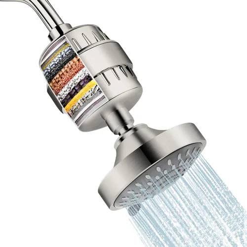 Miniatura 8 de FEELSO - Conjunto de cabezal de ducha y filtro de 15 etapas, alta presión, 5 ajustes de rociado, alcachofa de ducha con descalcificador de agua