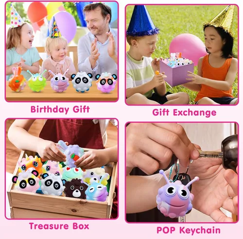 Miniatura 6 de KissFree PAQUETE DE 18 Pelotas Pop de Animales Recuerdos de Fiesta para Niños, Pelotas Pop 3D Juguetes Fidget, Regalos de Cumpleaños para Niños