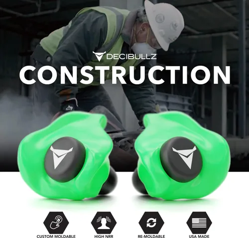 Miniatura 7 de Decibullz - Tapones para oídos moldeables a medida, 31 dB NRR más alto, protección auditiva cómoda para disparar, viajar, trabajar y conciertos Verde