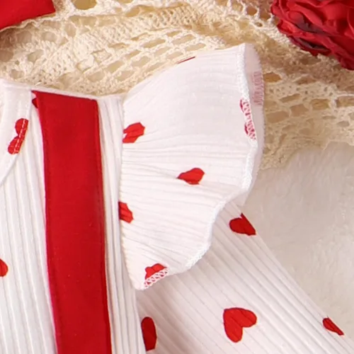 Miniatura 4 de VISGOGO Mameluco para el día de San Valentín para niña pequeña, con volantes, manga larga, estampado de corazón, con diadema