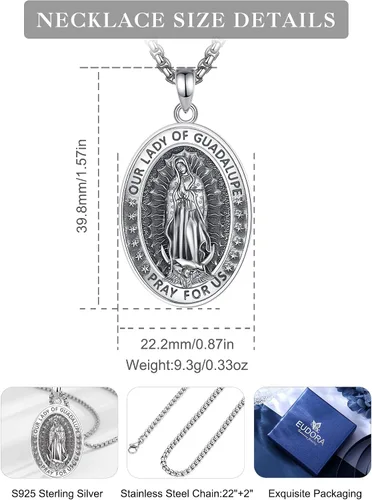 Miniatura 316 de EUDORA Collar de plata de ley 925, San Cristóbal y San Benito, San Miguel, Virgen María, San Judas Tadeo, Cruz de Buen Pastor y Arcángel, Medalla