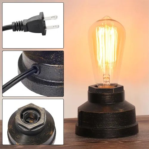 Miniatura 6 de Base de lámpara de mesa pequeña con control táctil, luz táctil industrial, base de bombilla Edison vintage, regulable para mesita de noche, luz