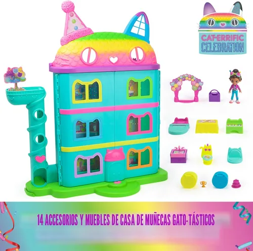 Miniatura 2 de DREAMWORKS GABBY'S DOLLHOUSE, Casa de muñecas de celebración de 14 piezas, 25 pulgadas de alto, con figuras de juguete, muebles de casa de muñecas