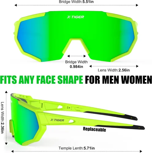 Miniatura 7 de X-TIGER Gafas de sol polarizadas para deportes con 5 lentes intercambiables, gafas de ciclismo para hombres y mujeres, para béisbol, correr, pesca