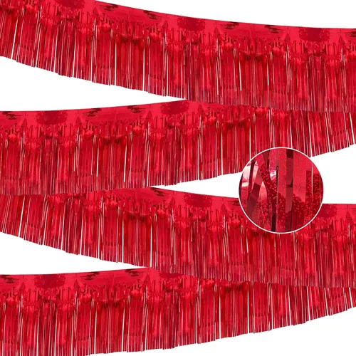 Miniatura 10 de Paquete de 4 cortinas flotantes negras con flecos, guirnalda de flecos metálicos con borlas brillantes, decoraciones flotantes para remolque
