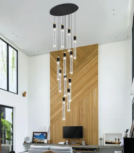 Miniatura 5 de Lámpara de araña moderna de 118 pulgadas con 12 luces para sala de estar, luminaria LED regulable para entrada, luz de techo alto, iluminación