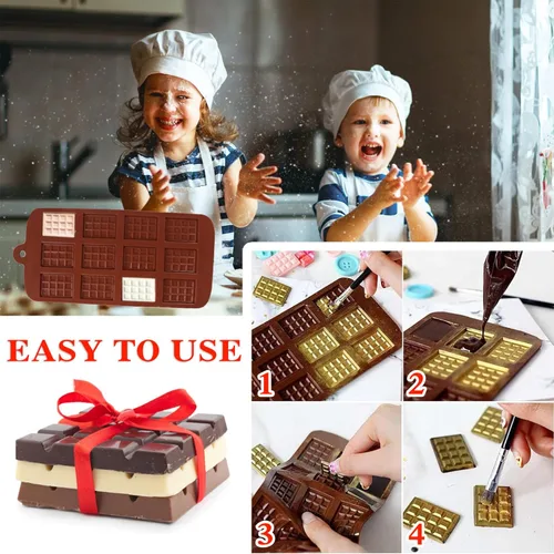 Miniatura 6 de 5 Piezas de Moldes de Silicona Separables para Chocolate, Molde Cuadrado de Silicona, Molde de Barra de Chocolate de Caramelo Antiadherente, Molde