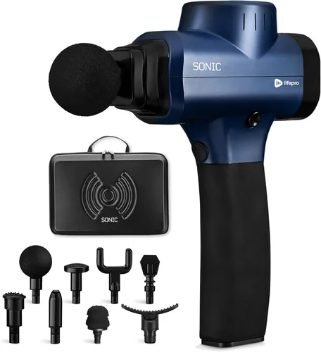LifePro Pistola de masaje - Masajeador muscular de percusión para atletas con 8 cabezas de masaje y 5 ajustes de velocidad - Pistola de masaje de
