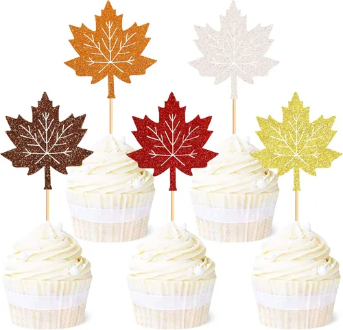Miniatura 11 de Ercadio Paquete de 24 adornos de calabaza para cupcakes con purpurina de cosecha de otoño, calabaza, cupcakes, decoraciones para calabaza, tema