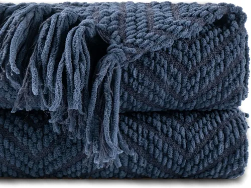 BATTILO HOME Manta azul marino para sofá, cobija de punto azul de 50" x 60", cobija azul marino súper suave y cálida para silla, sofá, decoración