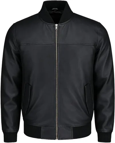 TLC Varsity Bomber Jacket Men | Ribbed Style Sleek Black Leather Bomber Jacket Men