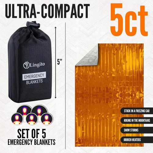 Miniatura 3 de Lingito Manta de supervivencia, mantas de emergencia para campamento, senderismo, viajes, manta térmica resistente, mantas espaciales aisladas