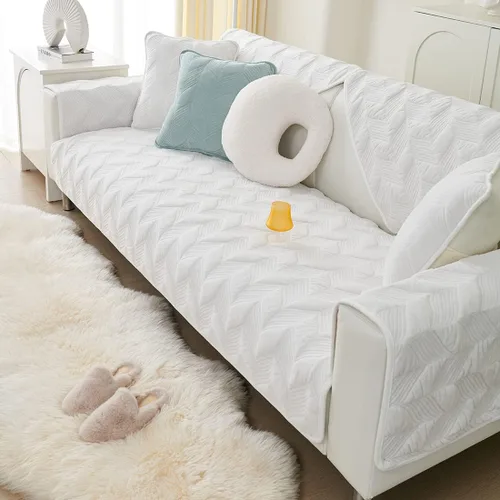 Funda para sofá, de terciopelo suave, acolchada, para sofá seccional, funda antideslizante para perros, gatos, niños, sofá biplaza reclinable, Blanco