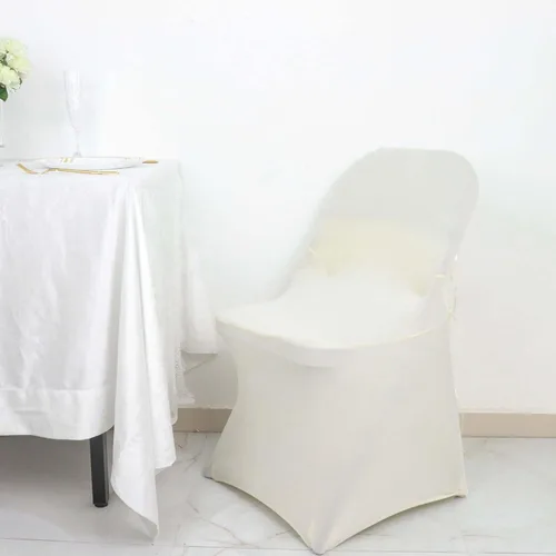 Miniatura 5 de Tableclothsfactory Funda de silla plegable ajustable con diseño de roseta de satén marfil