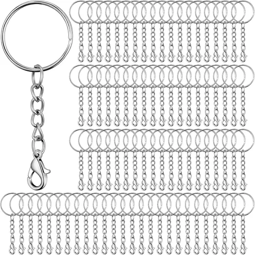 Sasylvia Juego de 100 llaveros con cadena para hacer llaveros, incluye llavero dividido, anillos abiertos, cierre de langosta para manualidades,