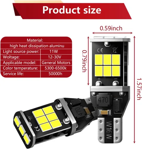 Miniatura 2 de UGSHY Paquete de 2 luces de iluminación para automóvil, luz inversa T15, bombillas de chip 3535 de decodificación de alta potencia, bombilla LED